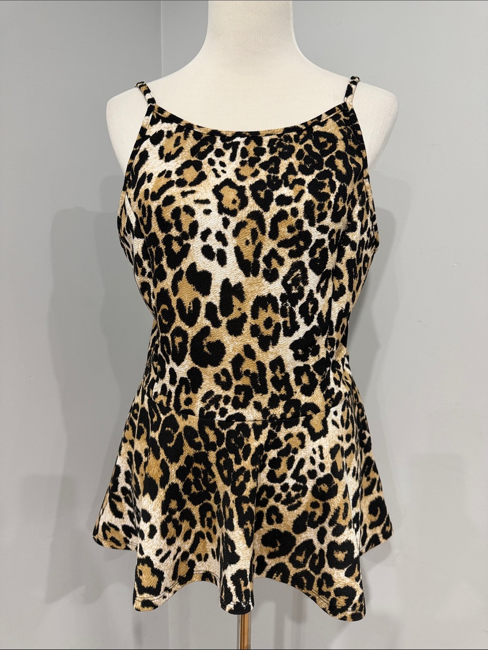 Wet Seal Leopard Print Peplum Camisole - Black & Tan